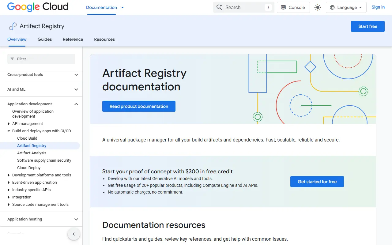 Google Artifact Registry homepage screenshot