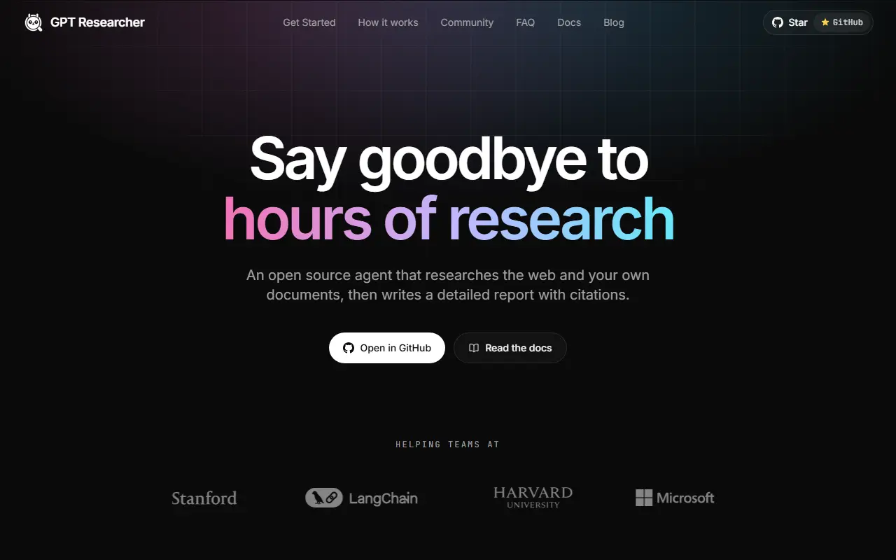 GPT Researcher homepage screenshot