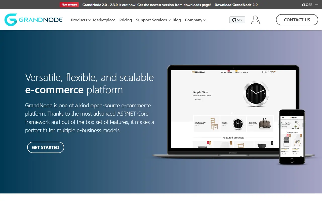 GrandNode 2 homepage screenshot