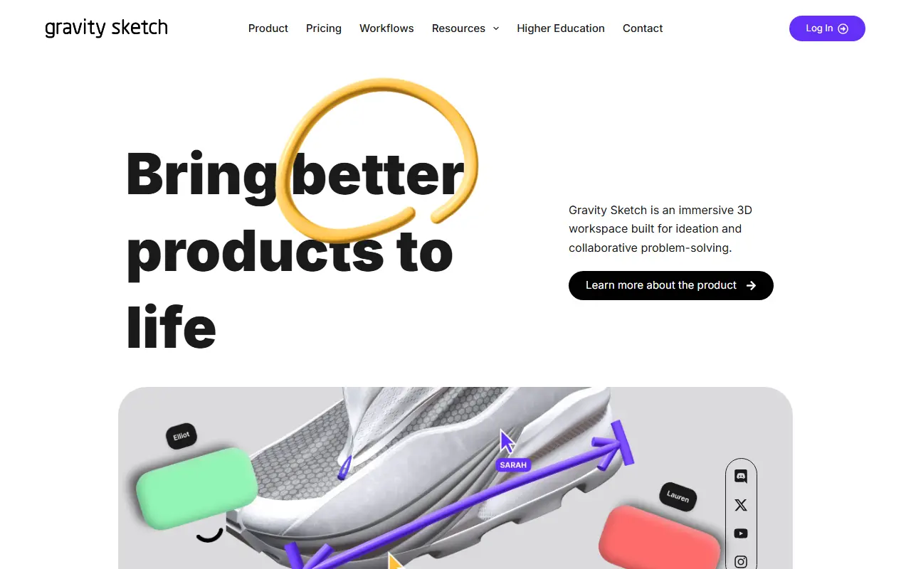 Gravity Sketch homepage screenshot