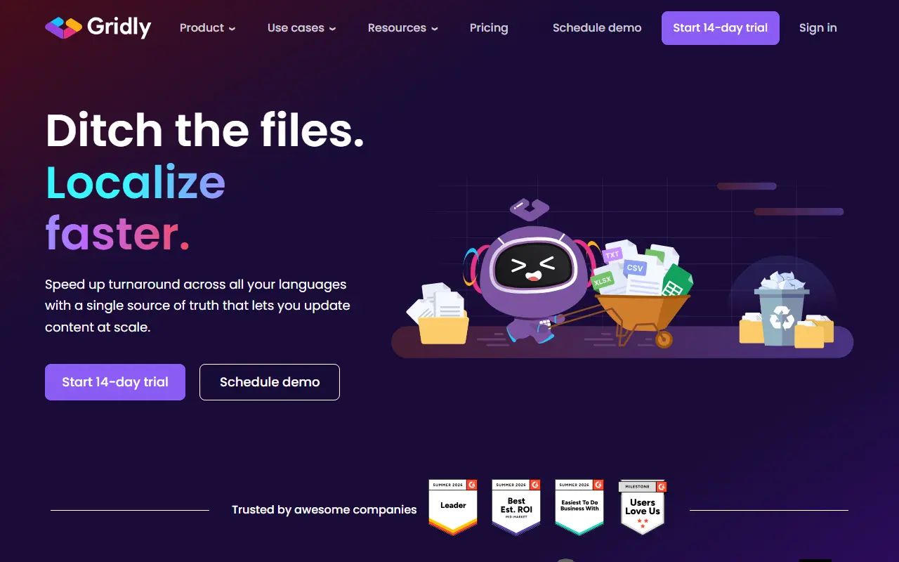 Gridly homepage screenshot