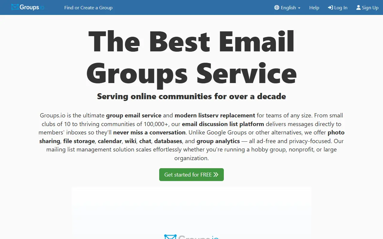 Groups.io homepage screenshot