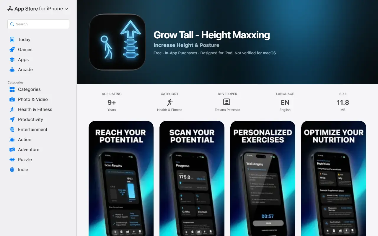 Grow Tall homepage screenshot