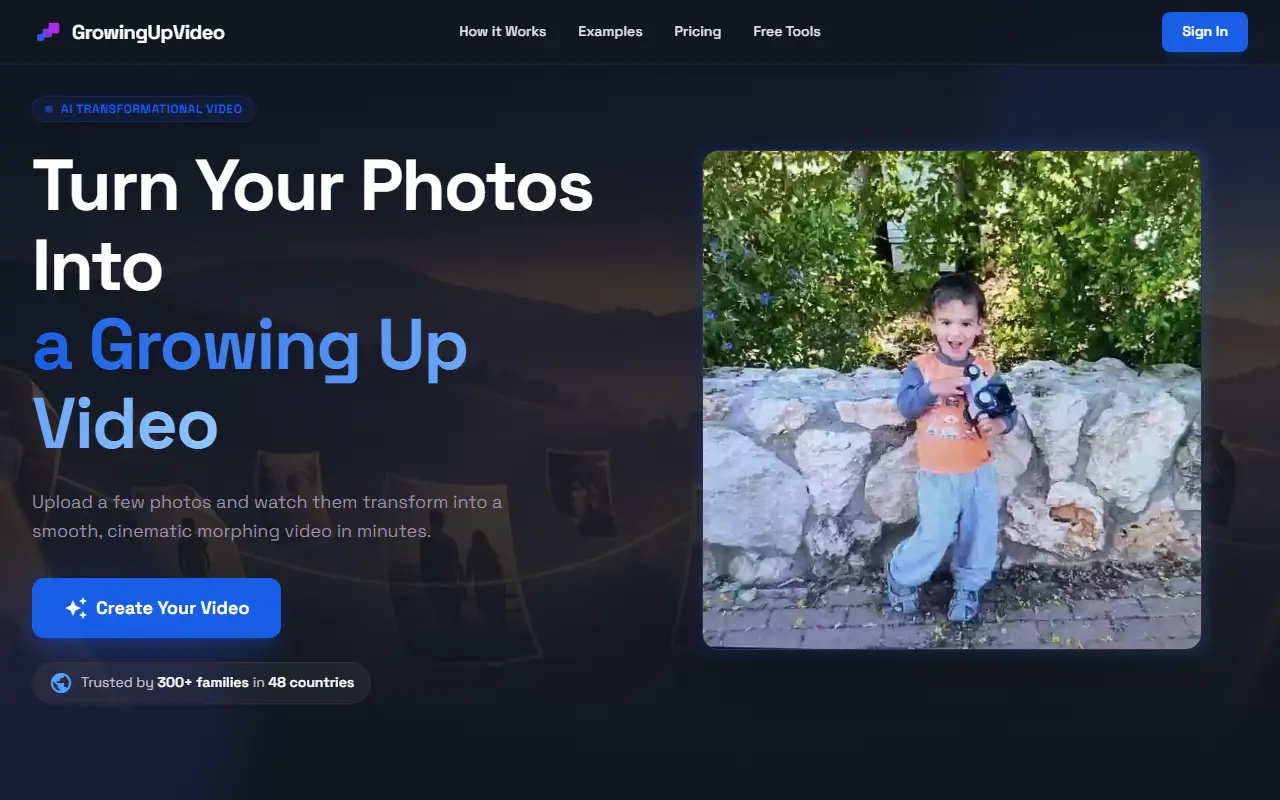 GrowingUpVideo homepage screenshot