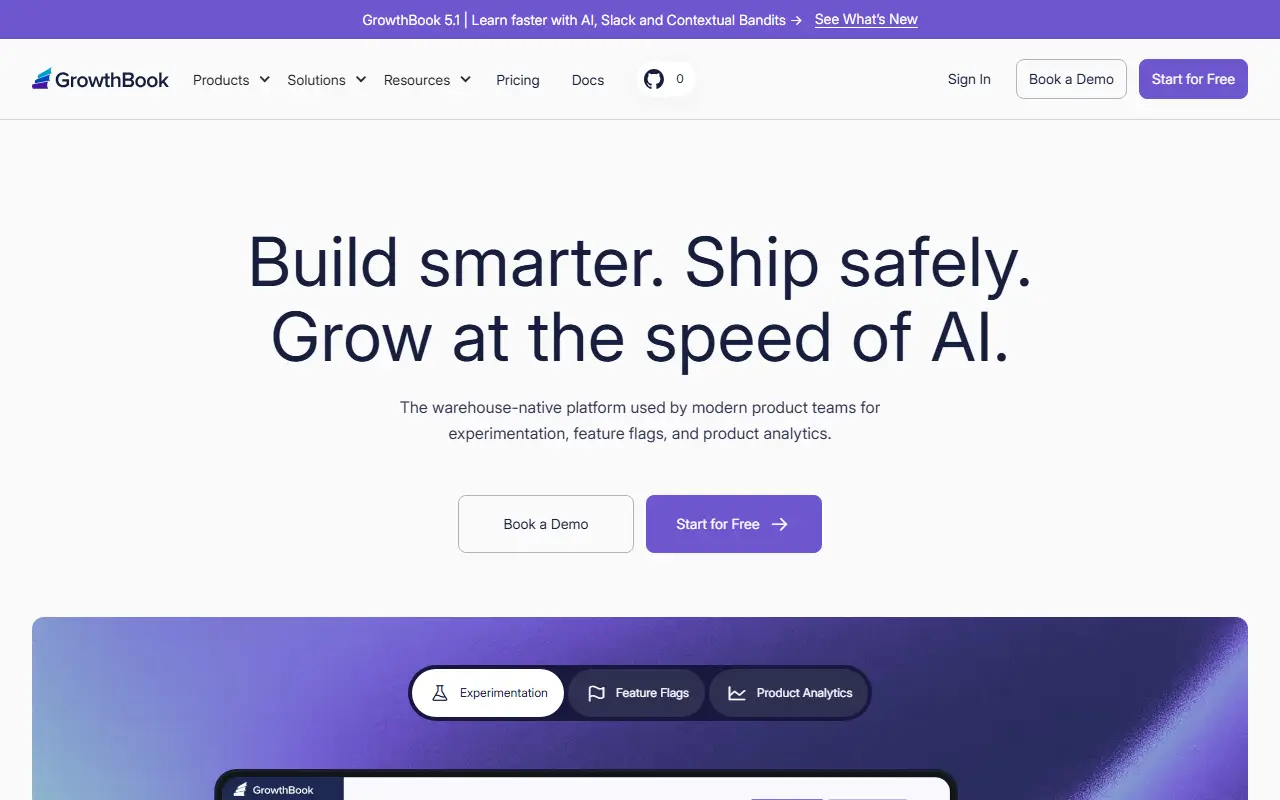 GrowthBook homepage screenshot