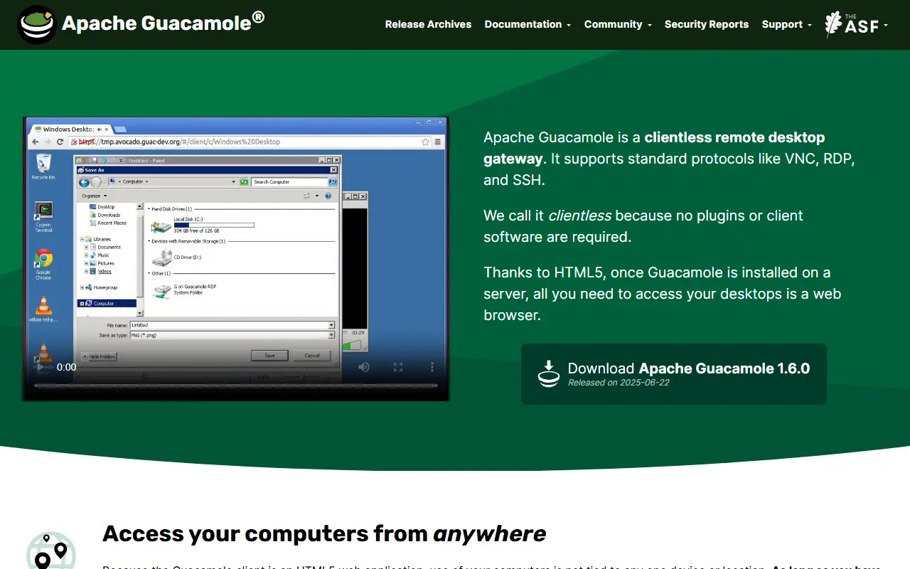 Apache Guacamole homepage screenshot