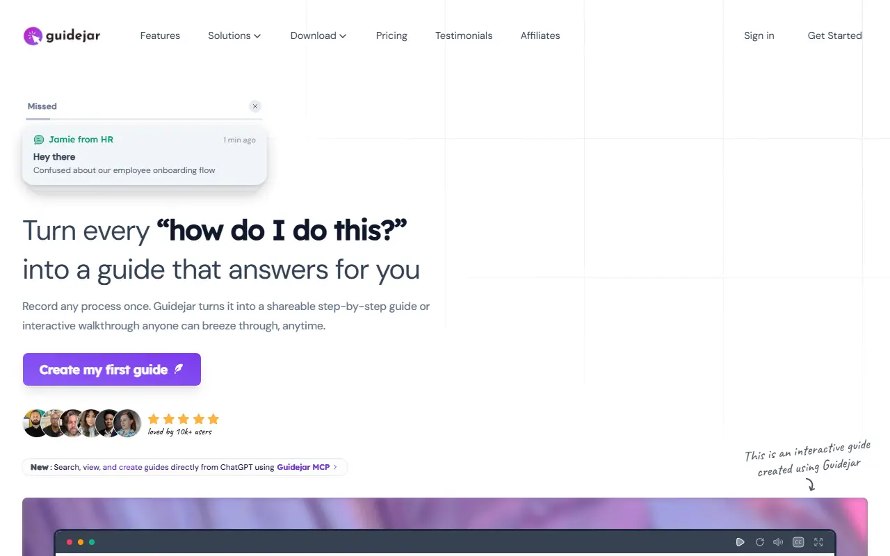 Guidejar homepage screenshot