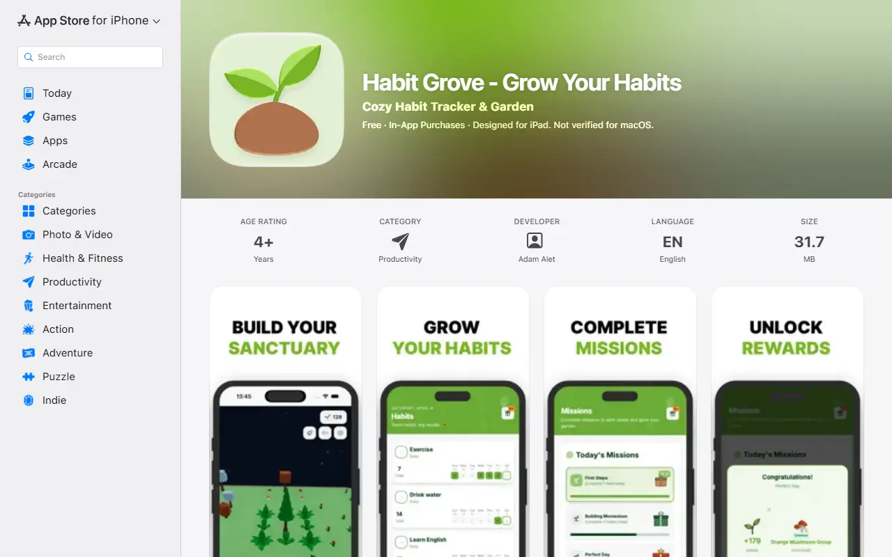 Habit Grove homepage screenshot