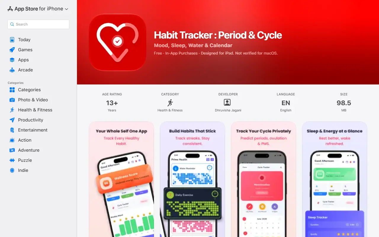 Habit Tracker: Period & Cycle homepage screenshot