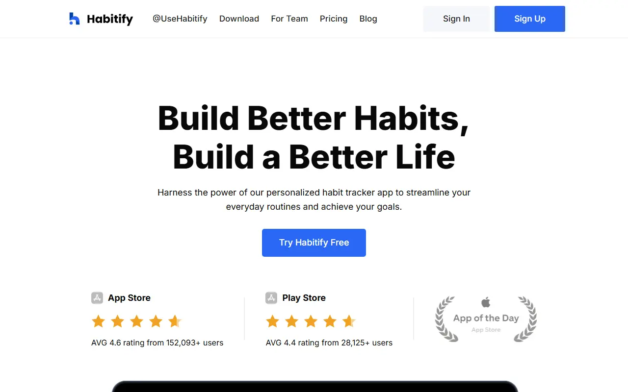 Habitify homepage screenshot