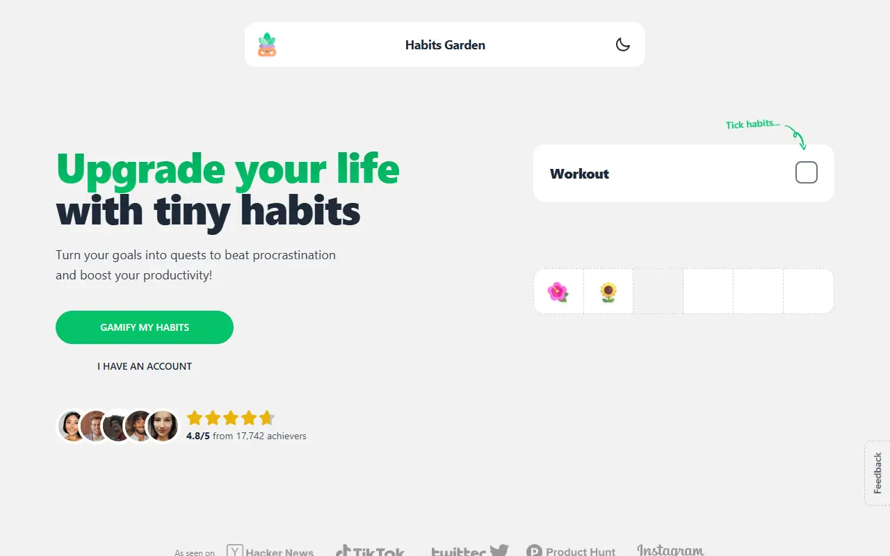 Habits Garden homepage screenshot