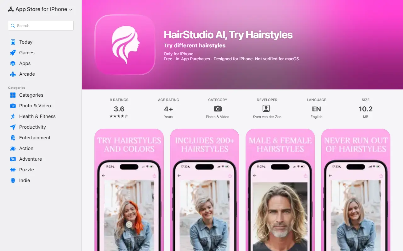 HairStudio homepage screenshot