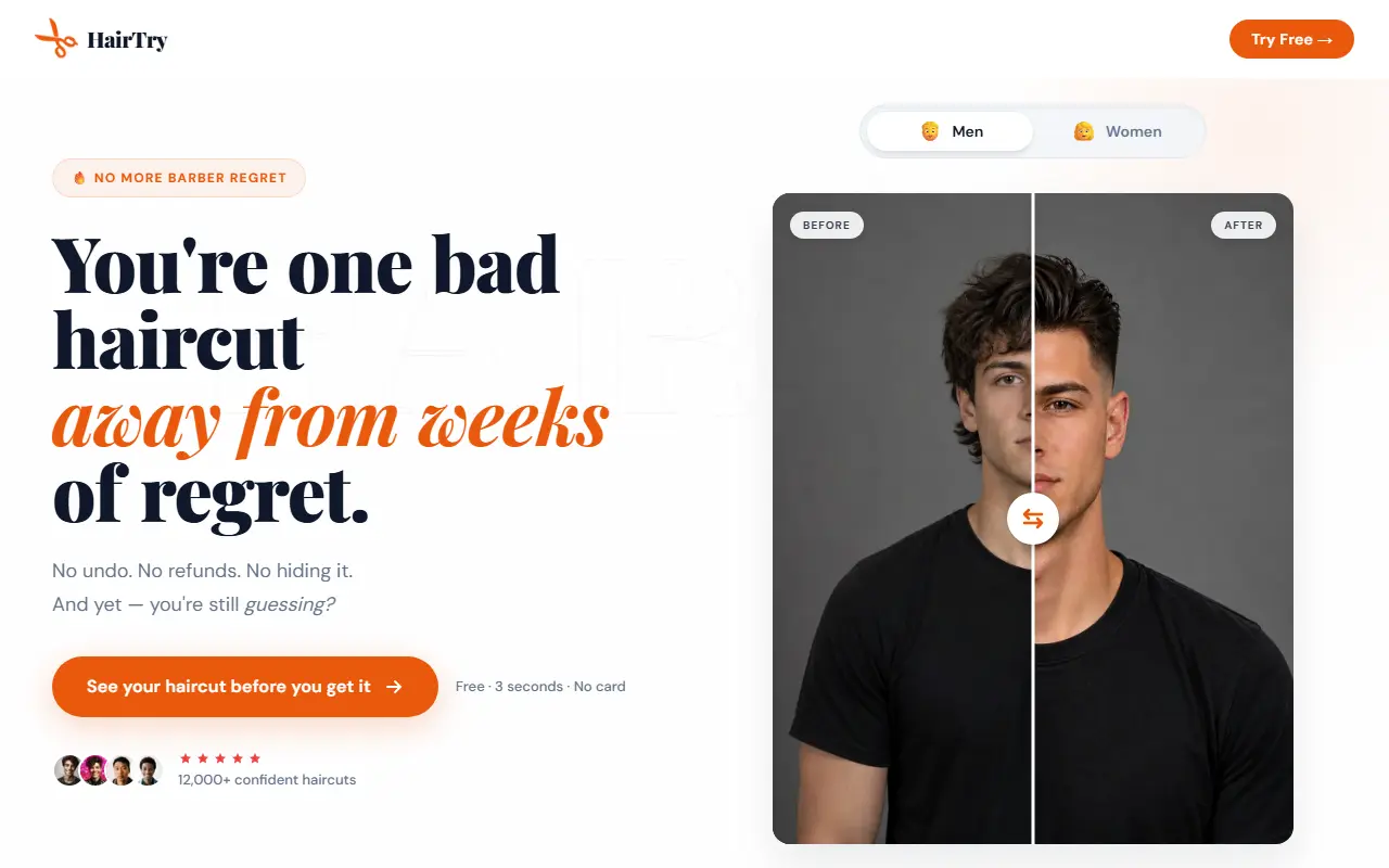 Hairtry homepage screenshot