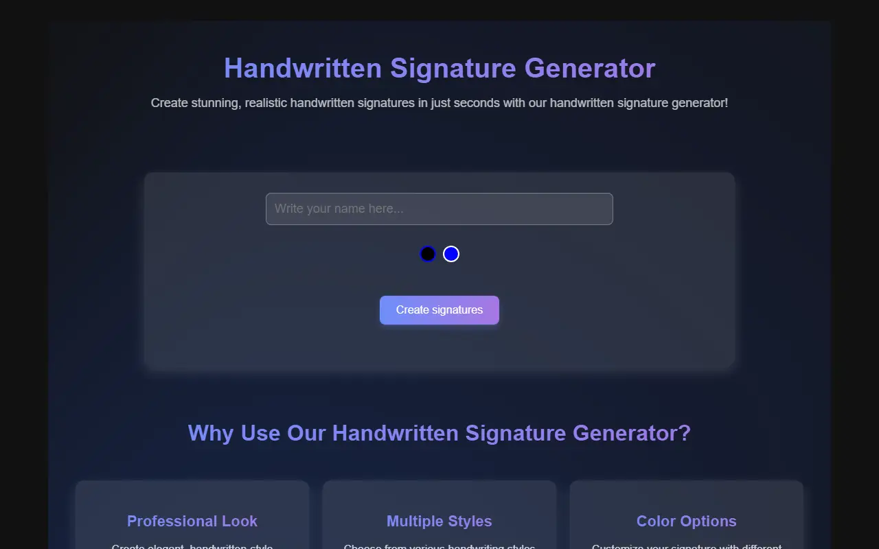 Handwritten Signature Generator homepage screenshot