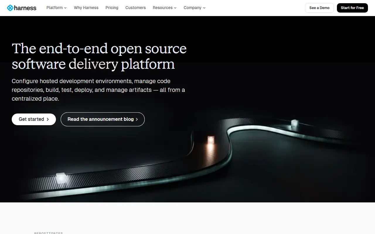 Harness homepage screenshot