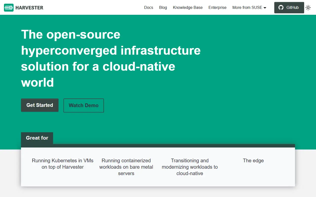 Harvester homepage screenshot