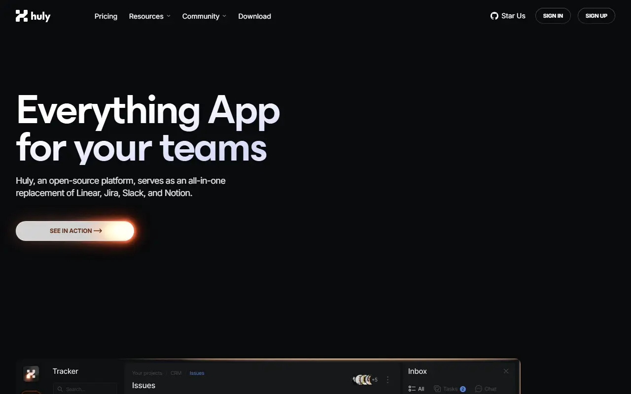Huly homepage screenshot