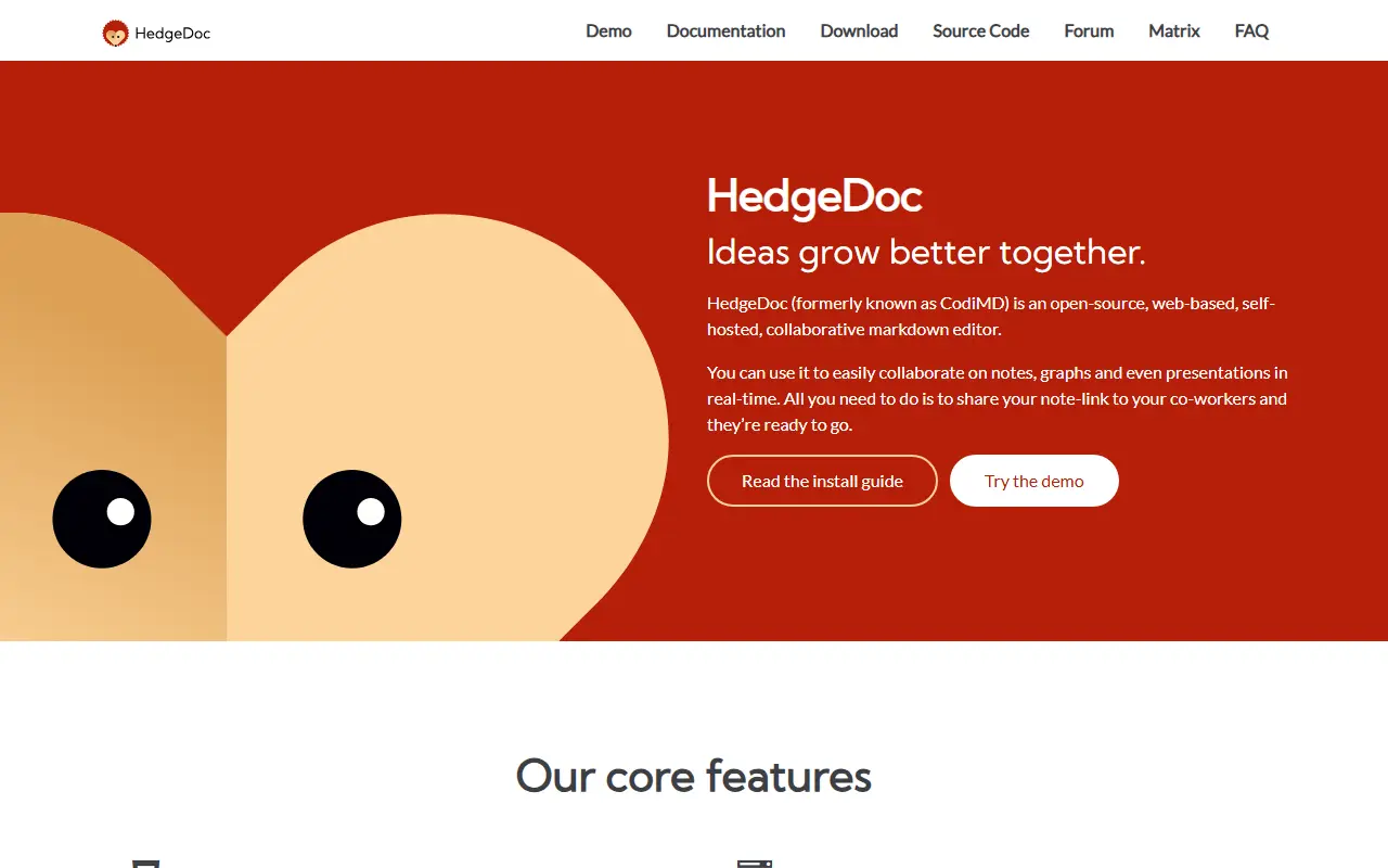 HedgeDoc homepage screenshot