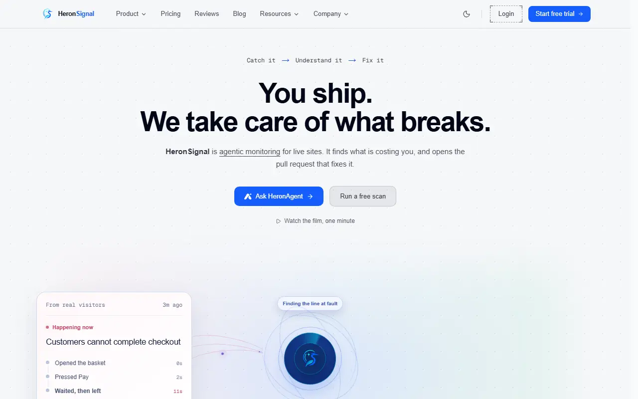 HeronSignal homepage screenshot