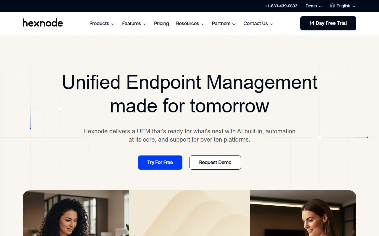 Hexnode UEM homepage screenshot