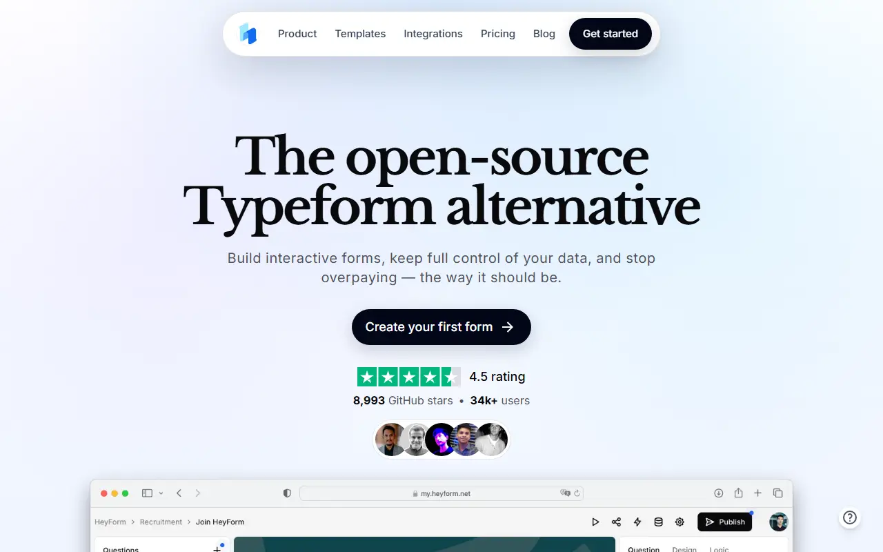 HeyForm homepage screenshot