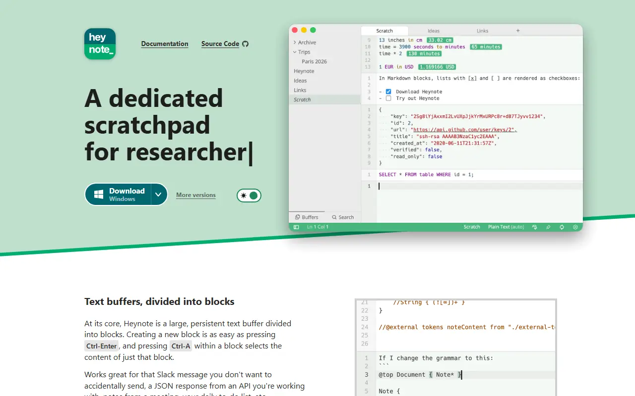 Heynote homepage screenshot