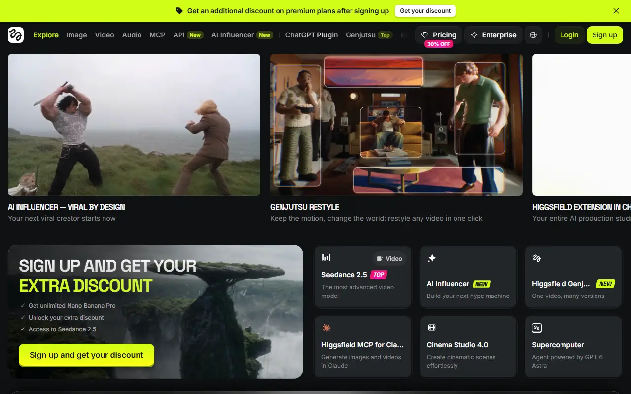 Higgsfield homepage screenshot