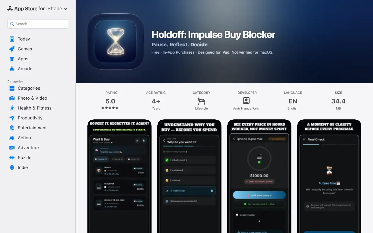 Holdoff: Impulse Buy Blocker homepage screenshot