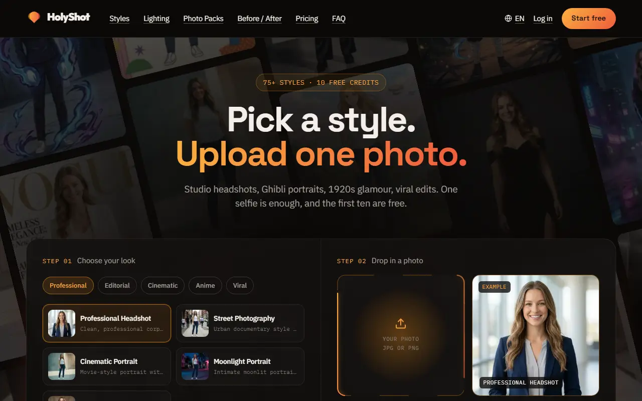 HolyShot.ai homepage screenshot