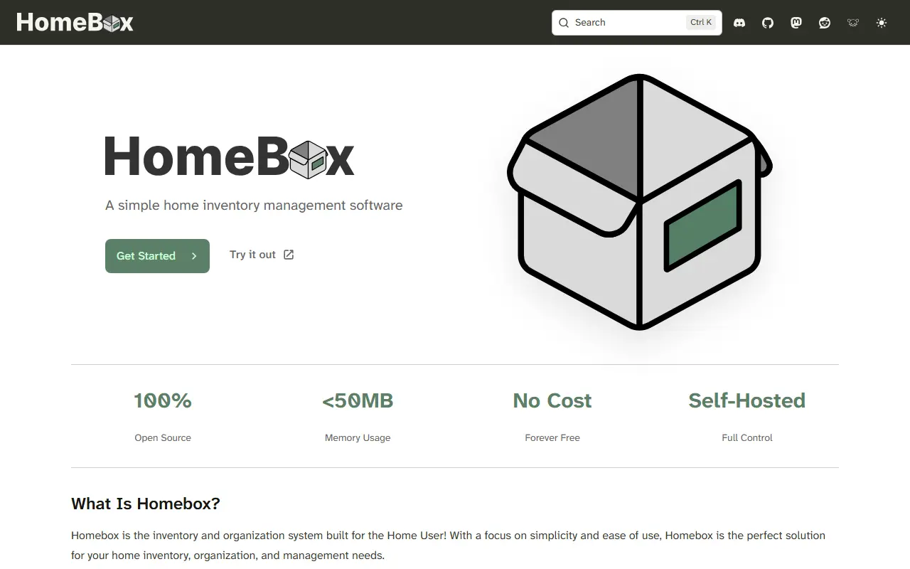 Homebox homepage screenshot