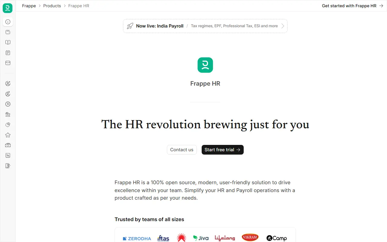 Frappe HR homepage screenshot