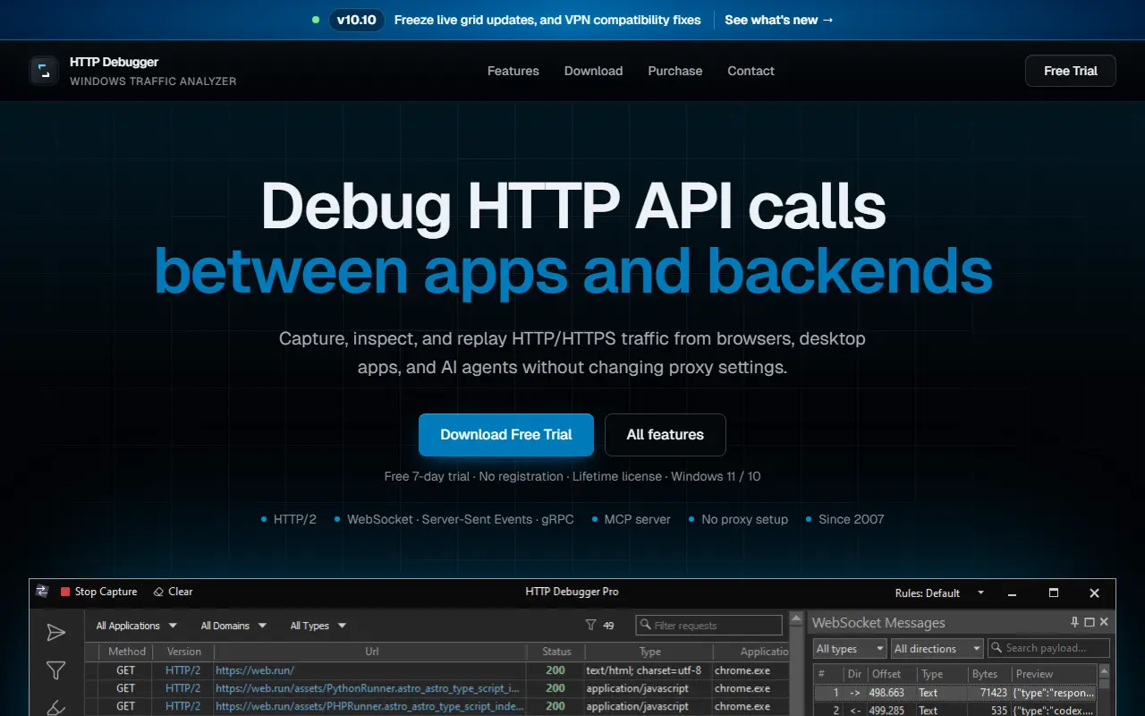 HTTP Debugger homepage screenshot