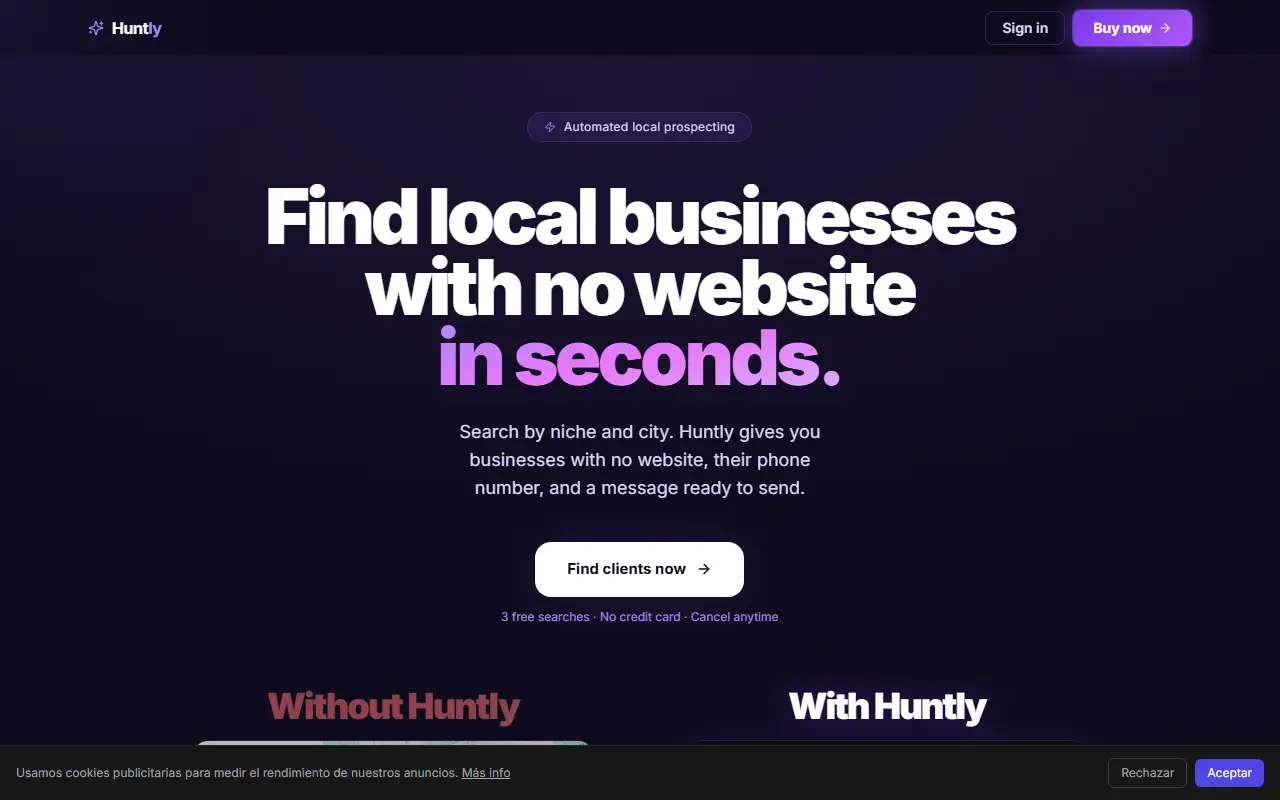 Huntly homepage screenshot