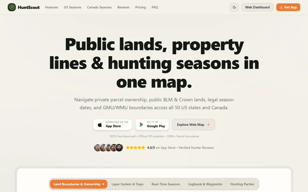 HuntScout homepage screenshot