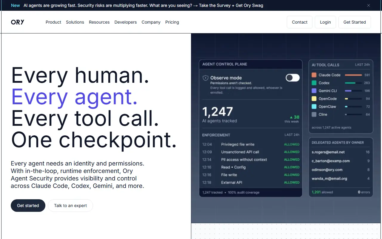 Ory Hydra homepage screenshot
