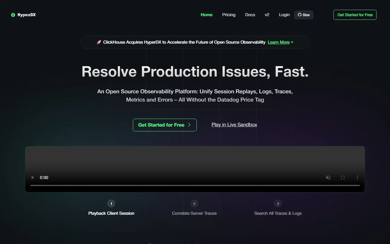 HyperDX homepage screenshot