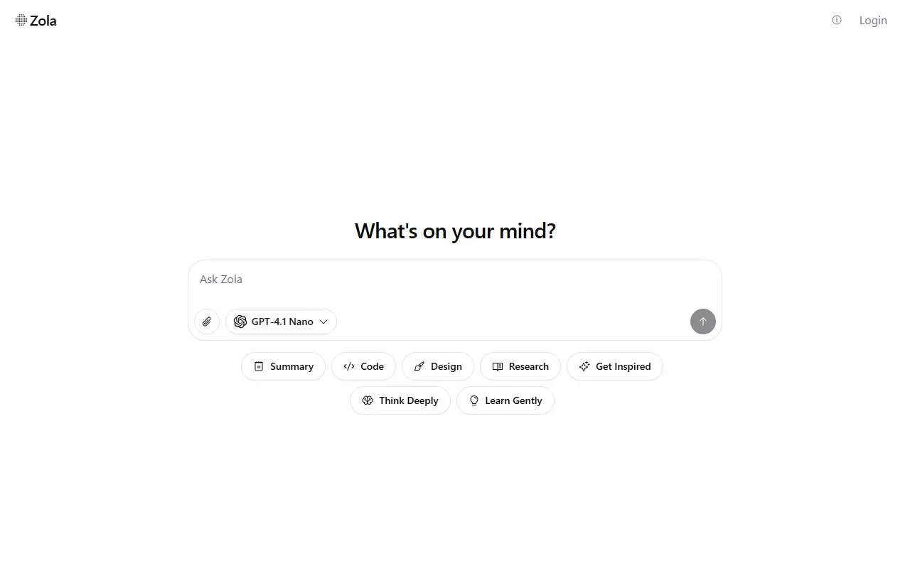 Zola Chat homepage screenshot