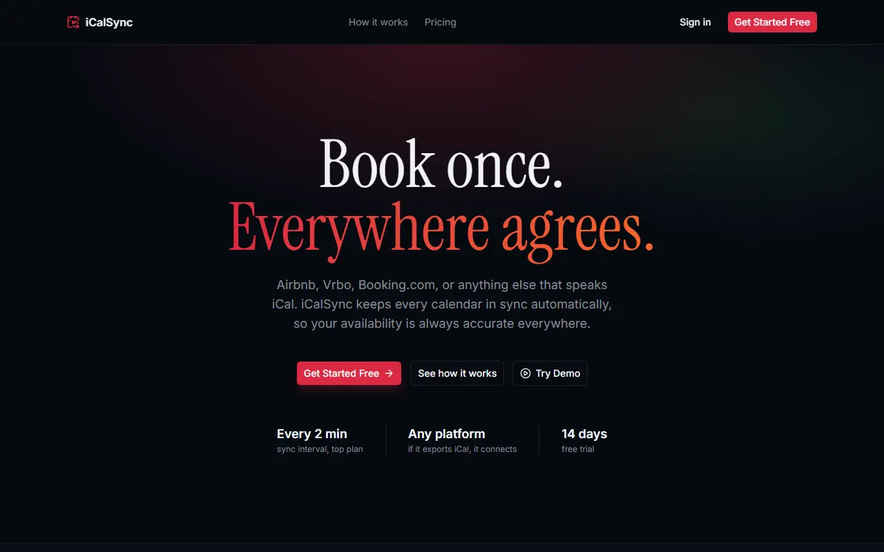 iCalSync homepage screenshot