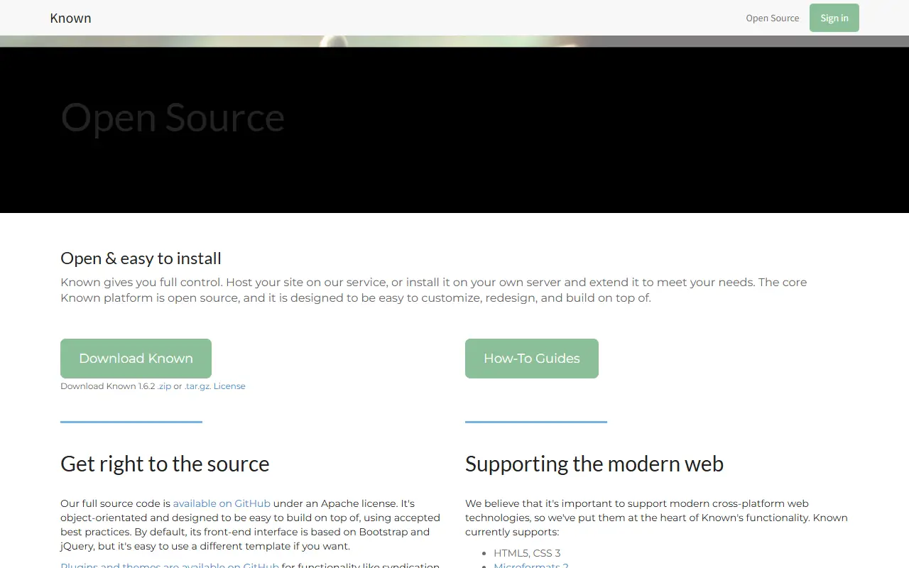 Known homepage screenshot