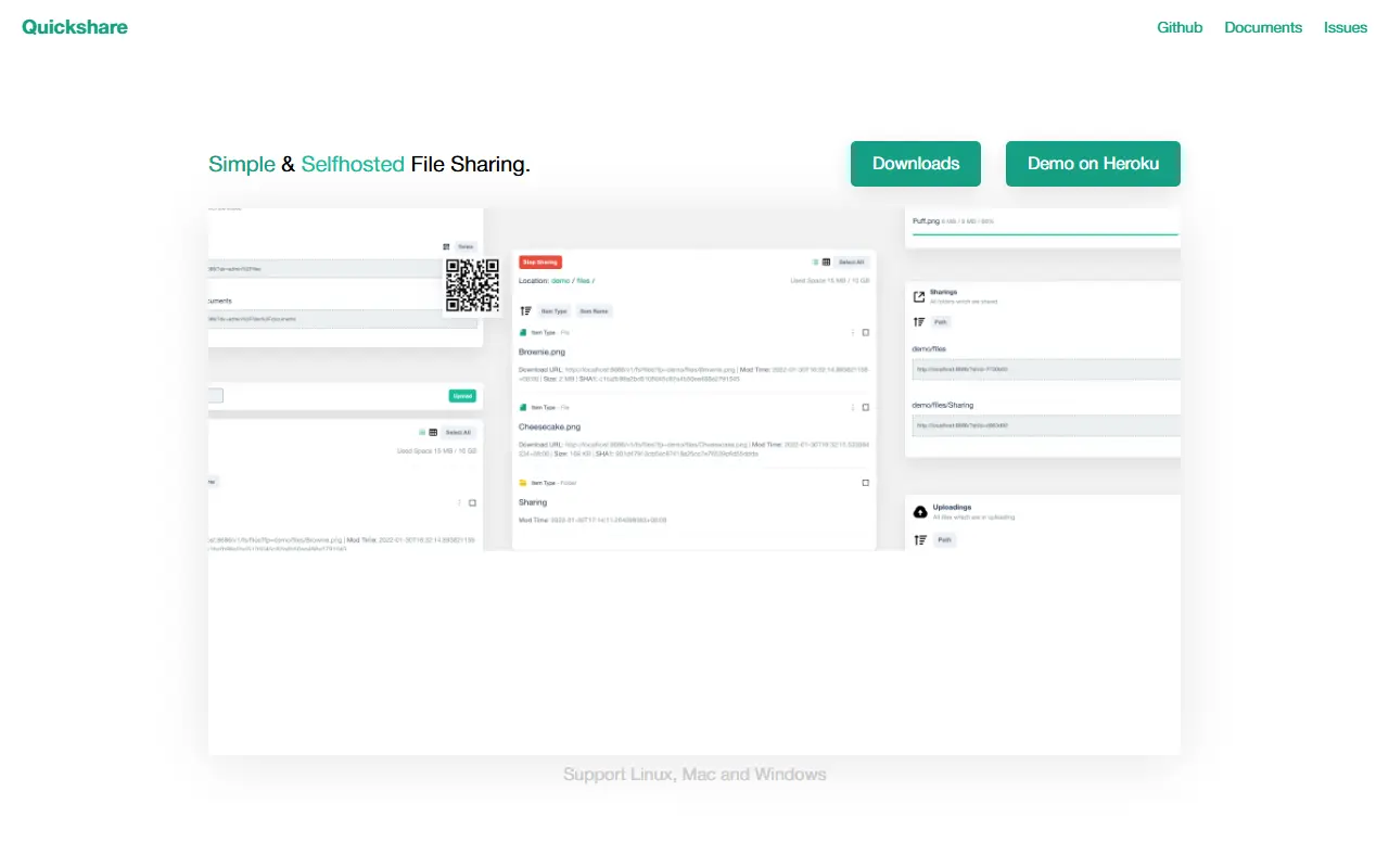 Quickshare homepage screenshot