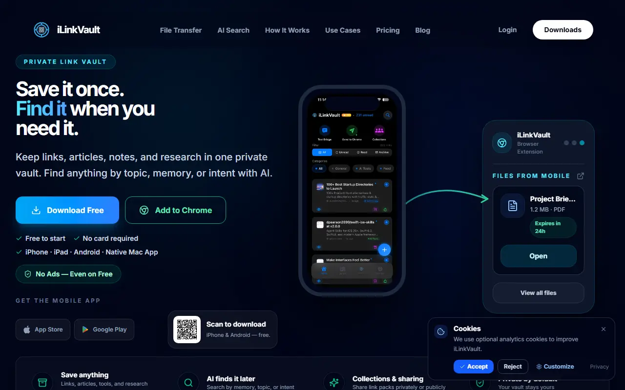 iLinkVault homepage screenshot