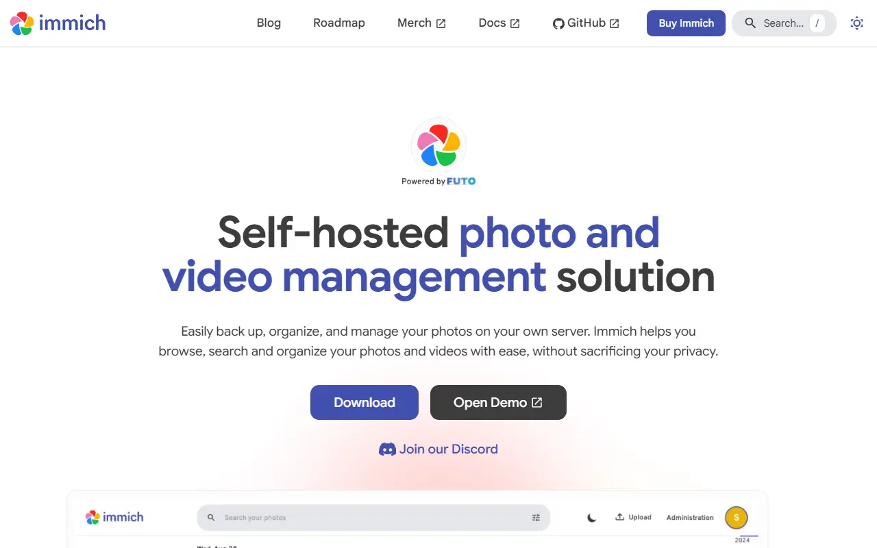 Immich homepage screenshot