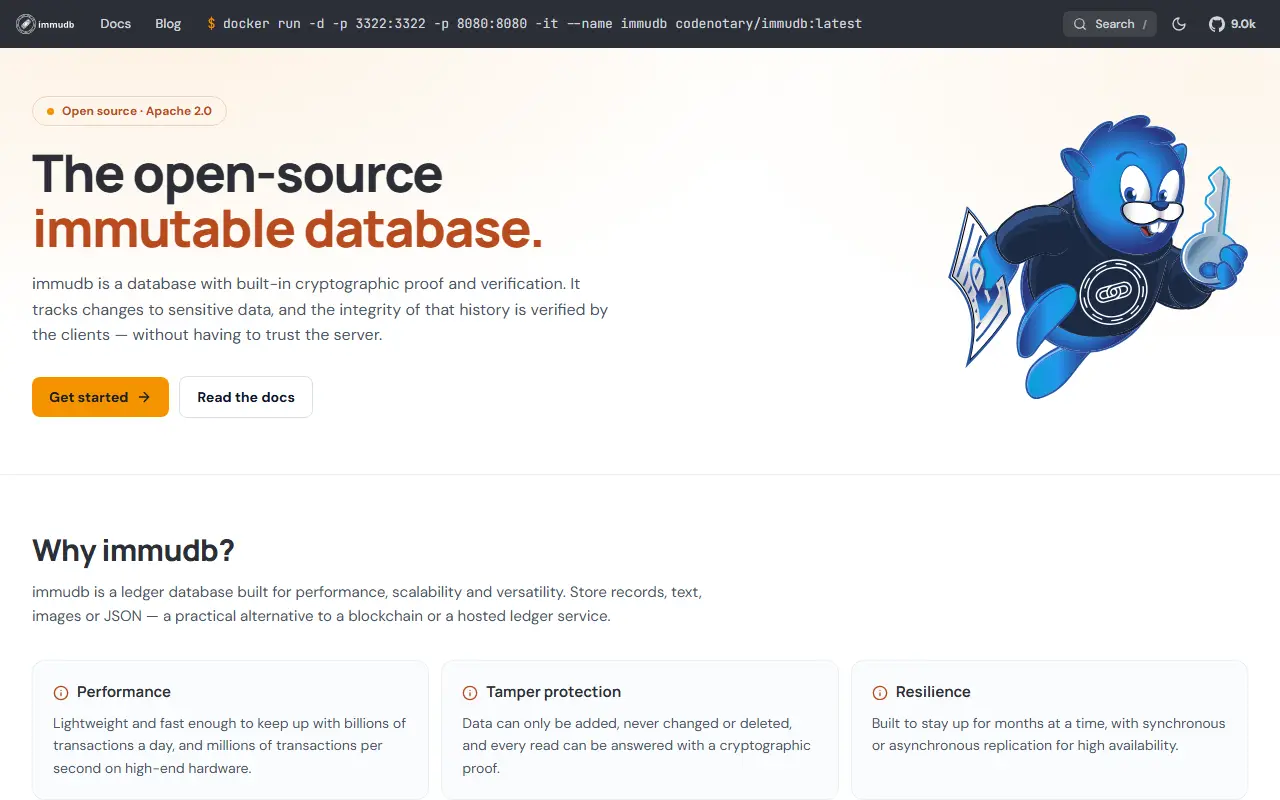 Immudb homepage screenshot