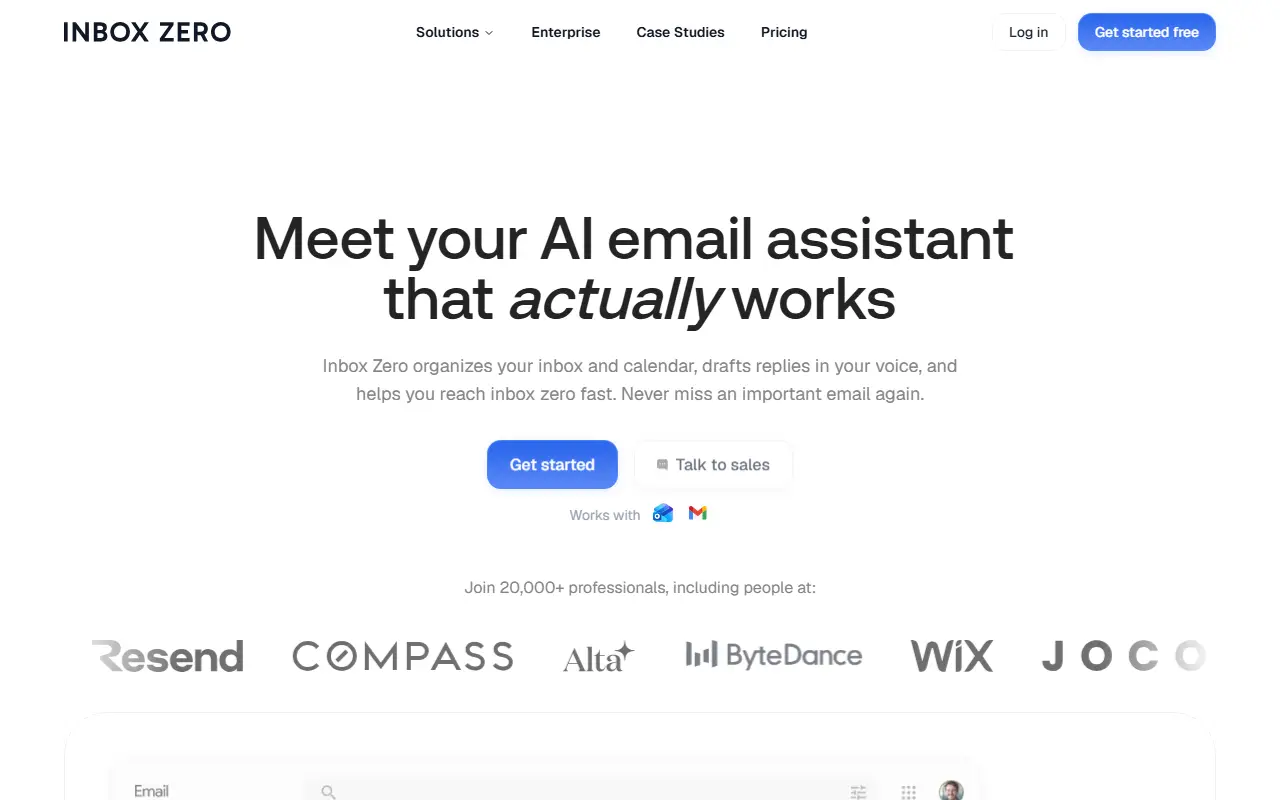 Inbox Zero homepage screenshot