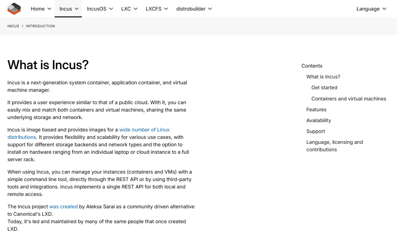 Incus homepage screenshot