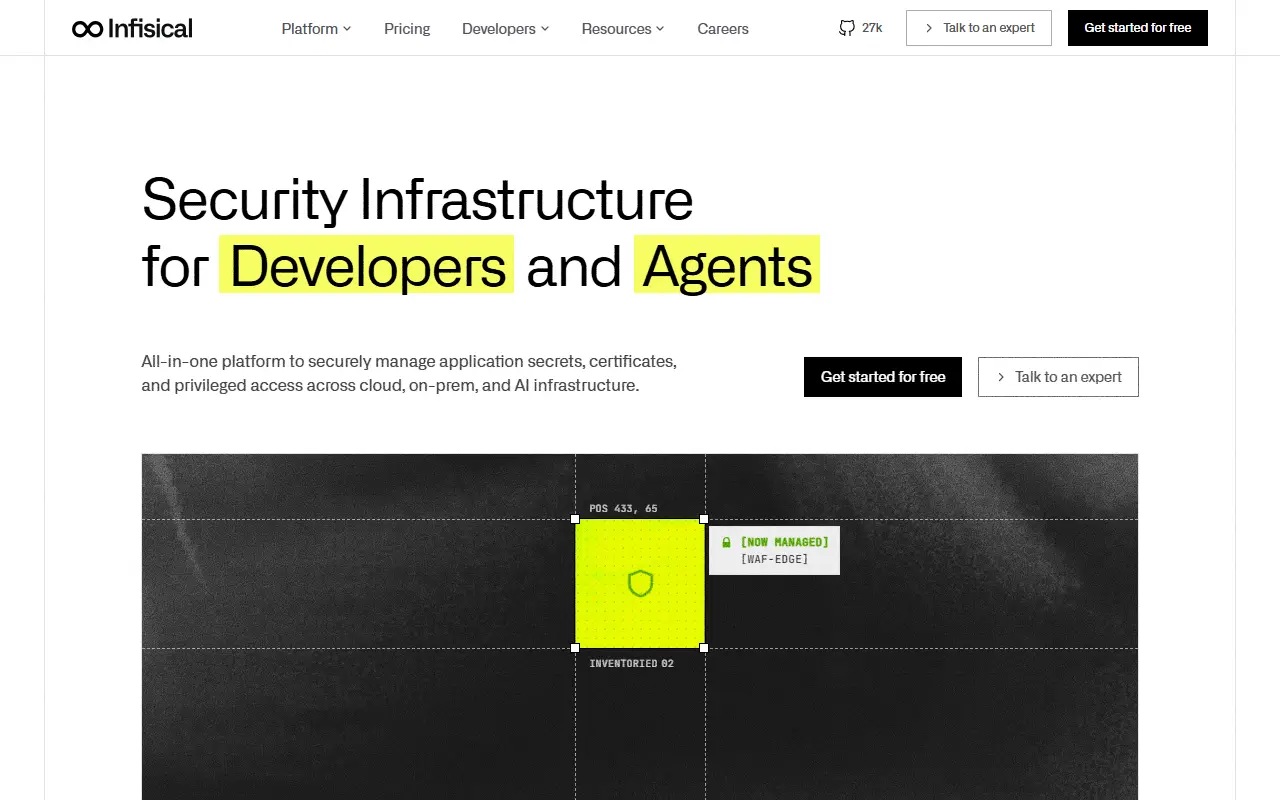 Infisical homepage screenshot