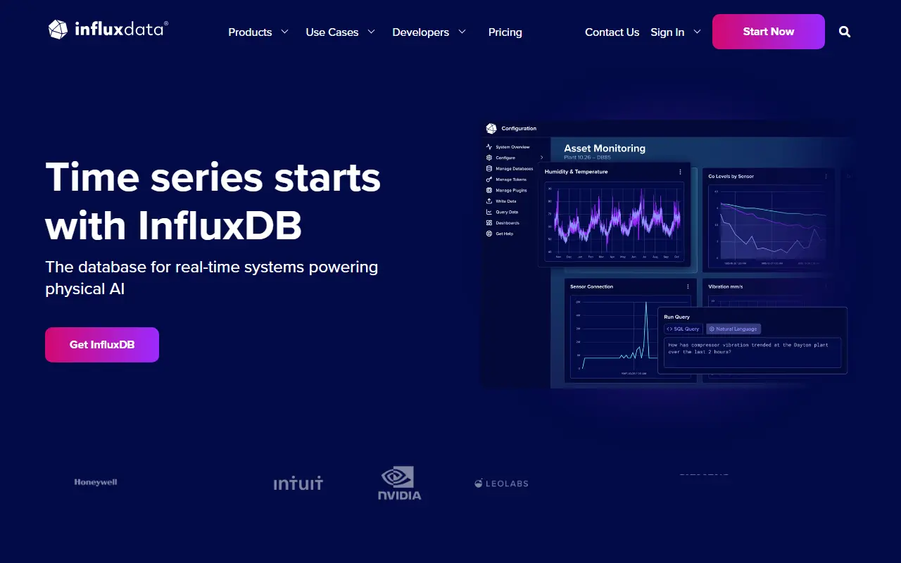 InfluxDB homepage screenshot