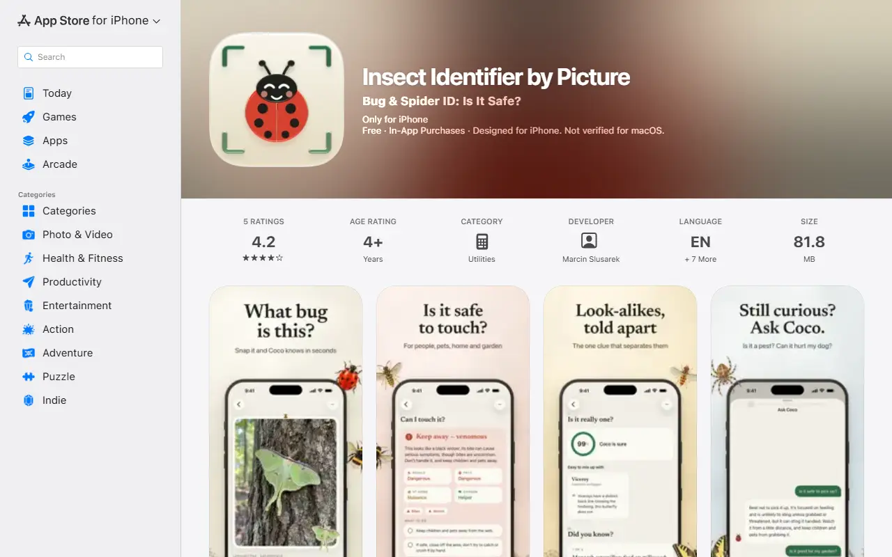 Insects Identifier homepage screenshot
