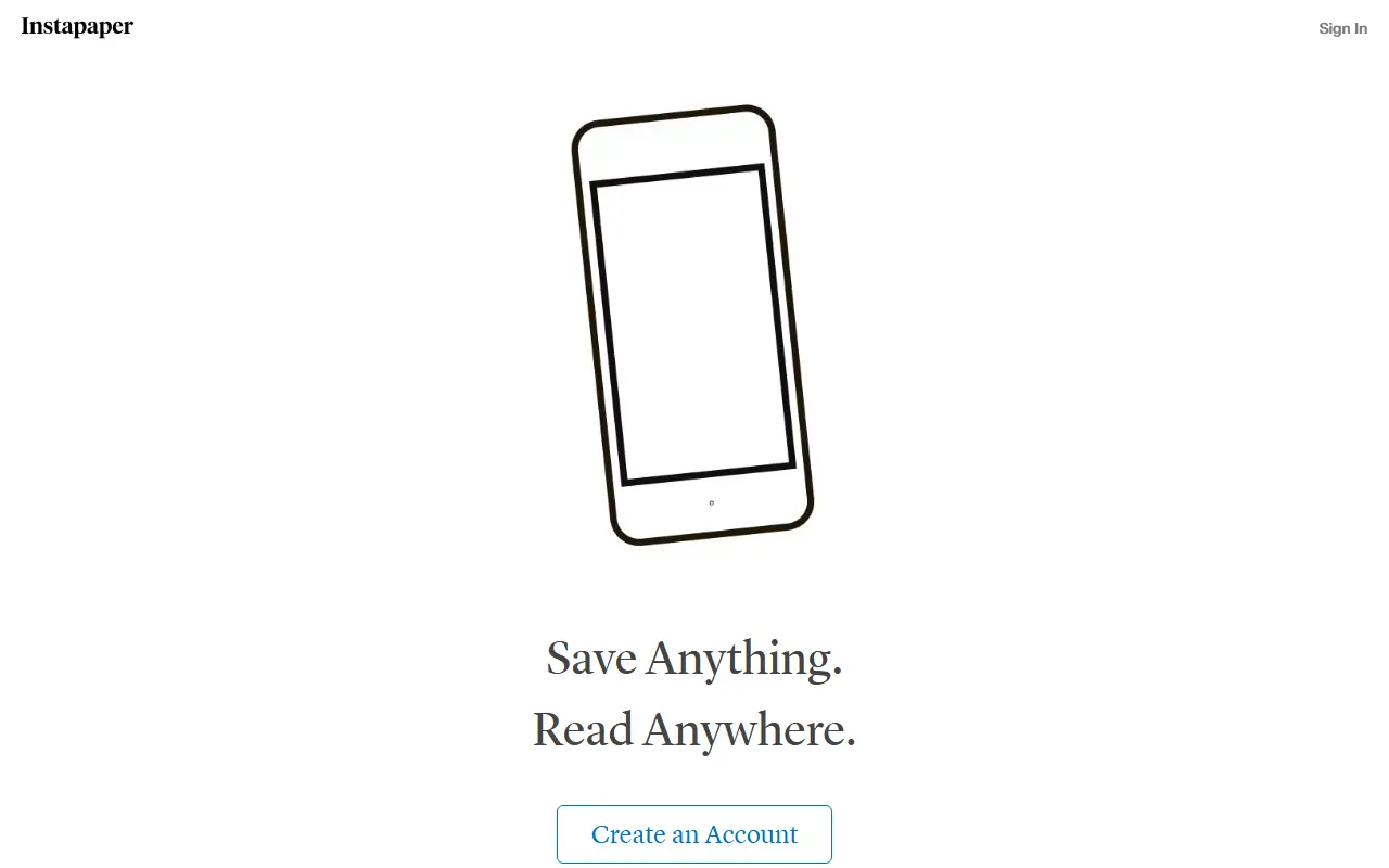 Instapaper homepage screenshot