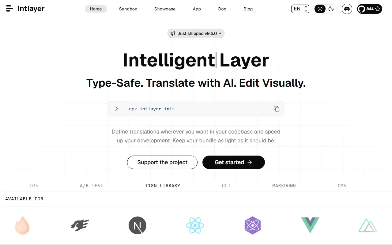 Intlayer homepage screenshot